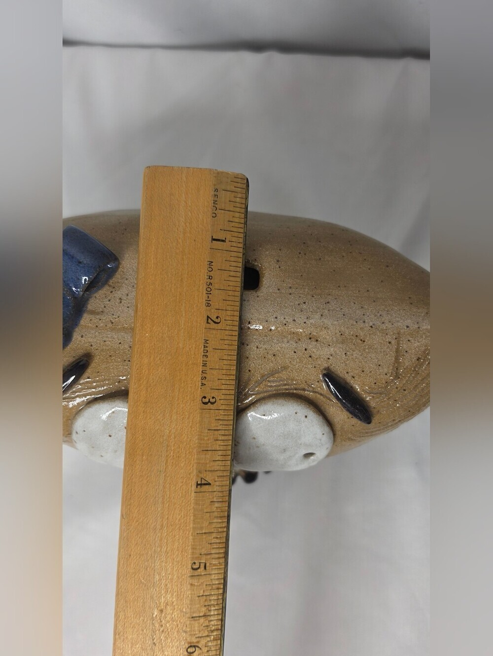 Vtg Studio Pottery Owl Coin Bank Speckled Ceramic Girl Figurine Bow 8" Big Eyes - Picture 9 of 9